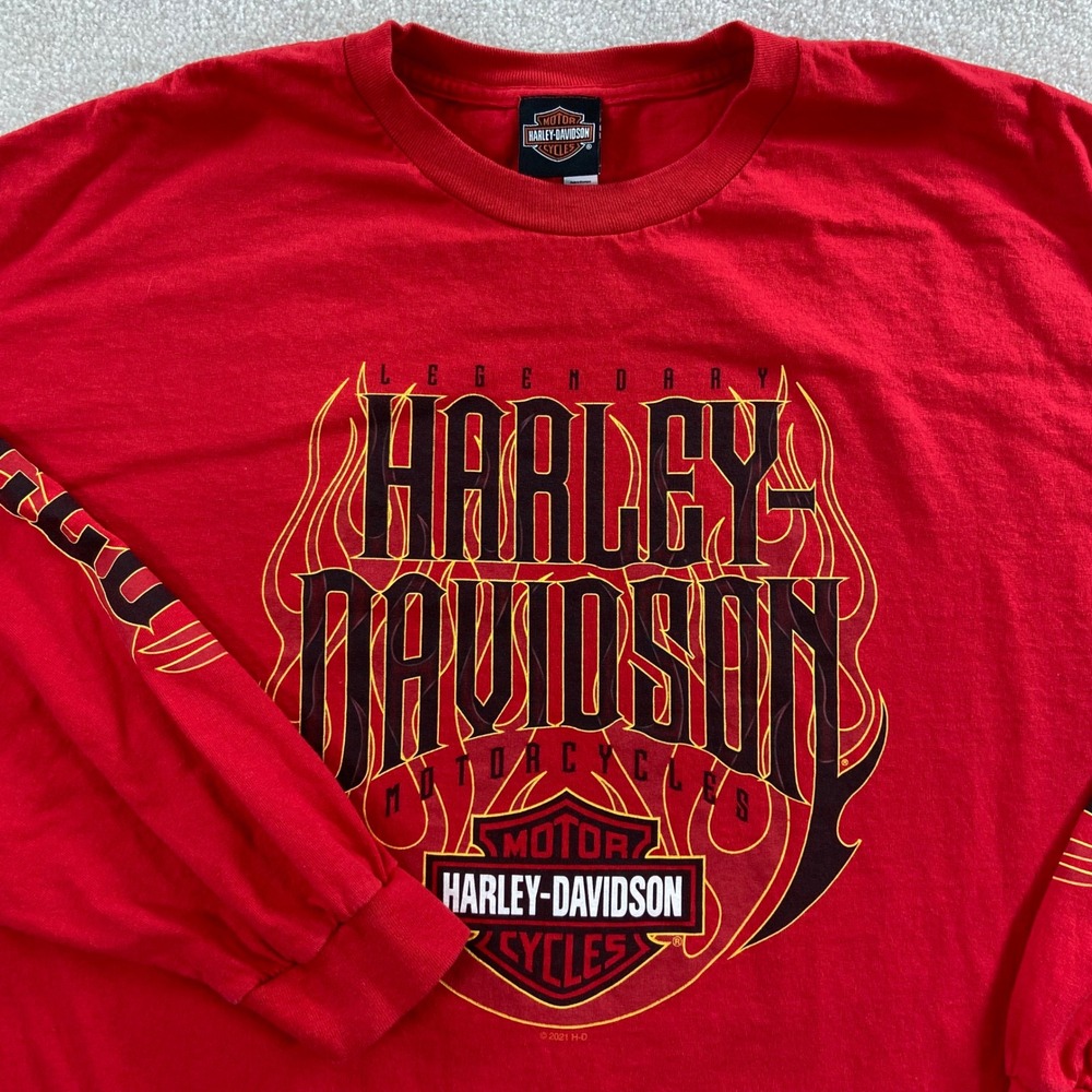 Harley Davidson Long Sleeve Shirt Mens 2XL Red Military Aviano Air Base Italy